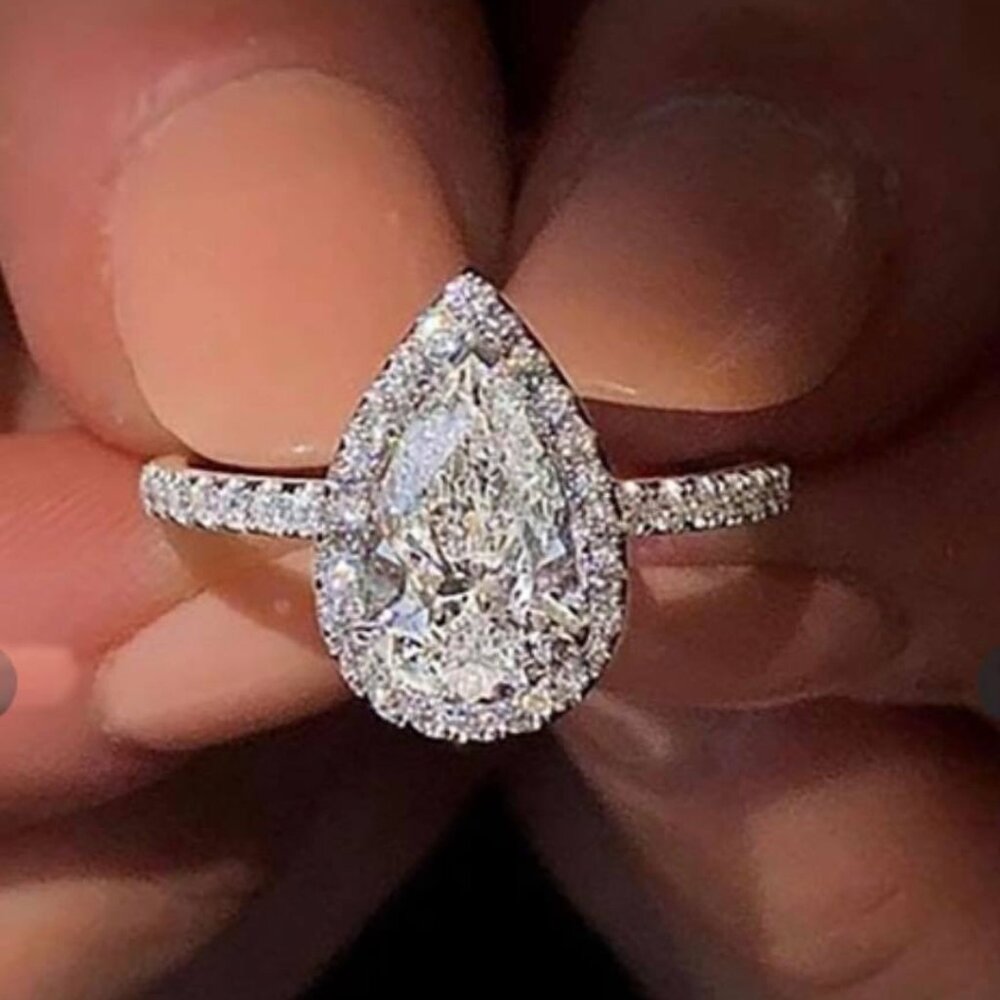 Women Cubic Zirconia Teardrop Cut with Pave Accents in a Sterling Silver Setting